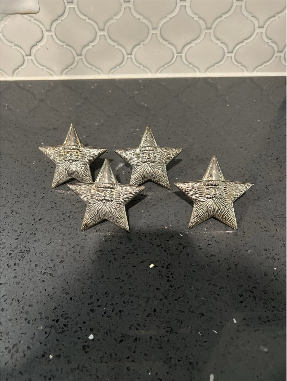 International Silver  Napkin Rings Christmas Santa Claus Star Set 4 Vtg 1994